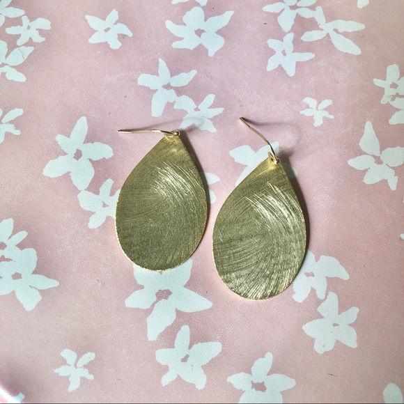 Gold Teardrop Brushed Metal Earrings - Picture 1 of 2